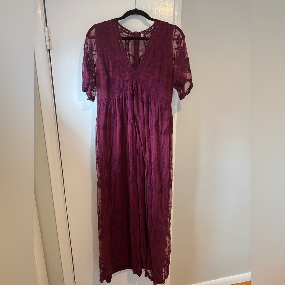 Pinkblush Burgundy Floral Lace Overlay Maxi Maternity Dress - Picture 2 of 3
